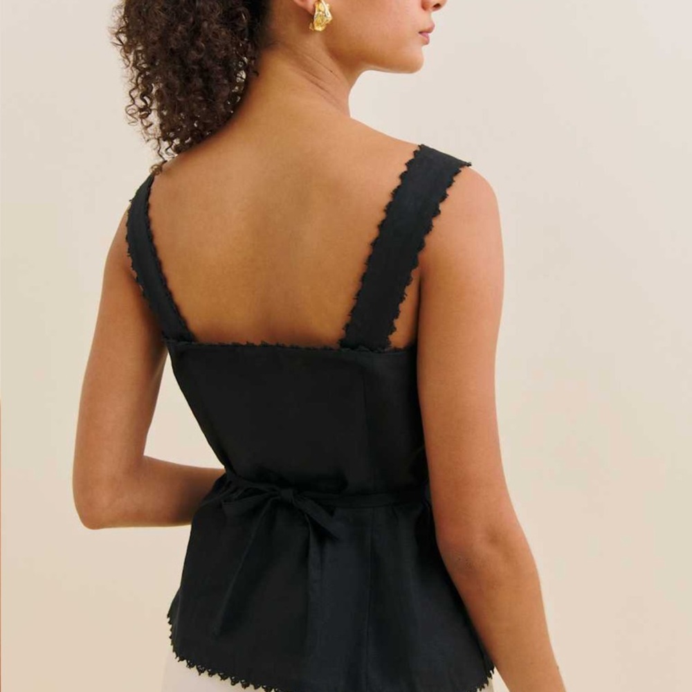 Reformation Viola Linen Top Black